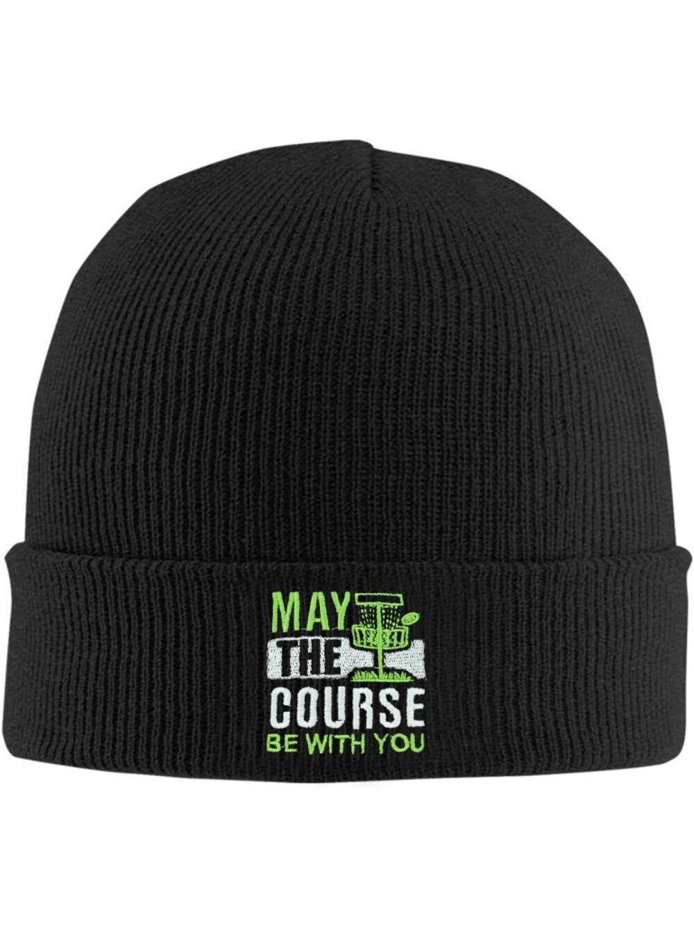 Unisax Black Disc Golfing Embroidery Beanie Halloween Warm Knit Cuffed Skull Cap